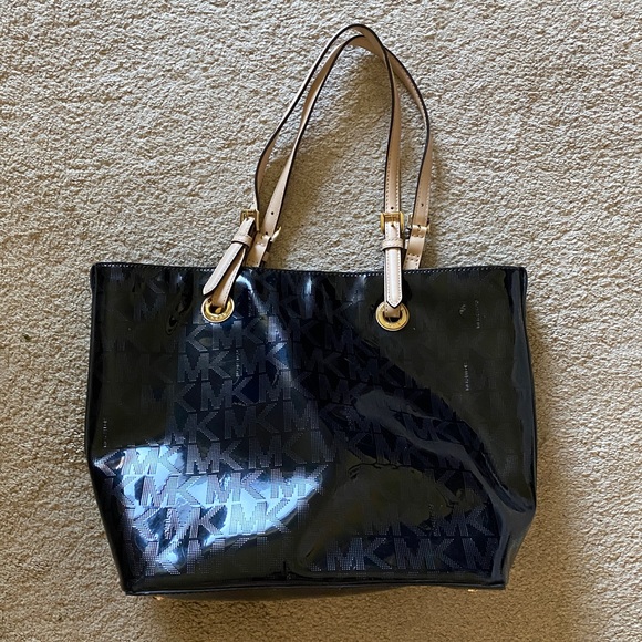 Michael Kors Grab Bag Convertible Tote Bag MK Signature MIRROR METALLIC Black - Picture 1 of 10